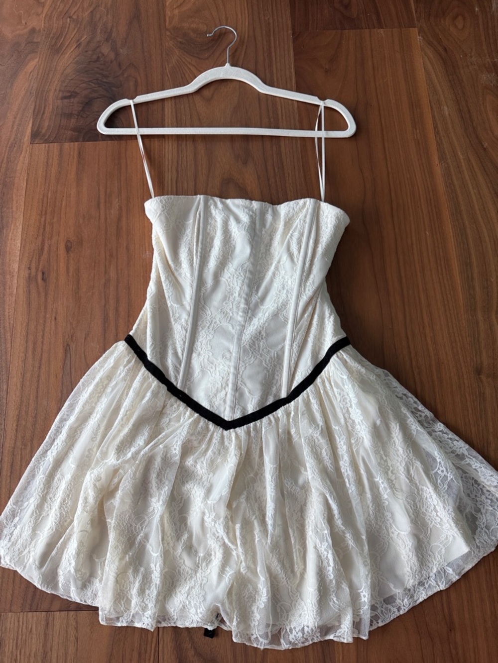 LoveShackFancy Ivory Lace Corset Dress with Black Ribbon